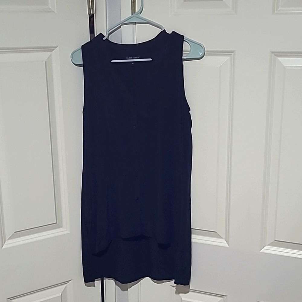 Eileen Fisher black silk high low slit tank top XS